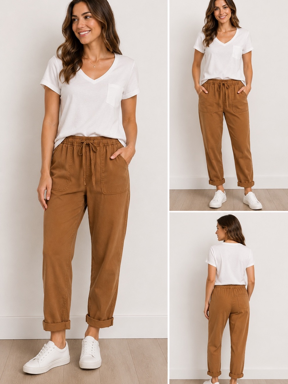 Nicole Miller Women’s Soft Taupe   Lightweight Pants Lyocell